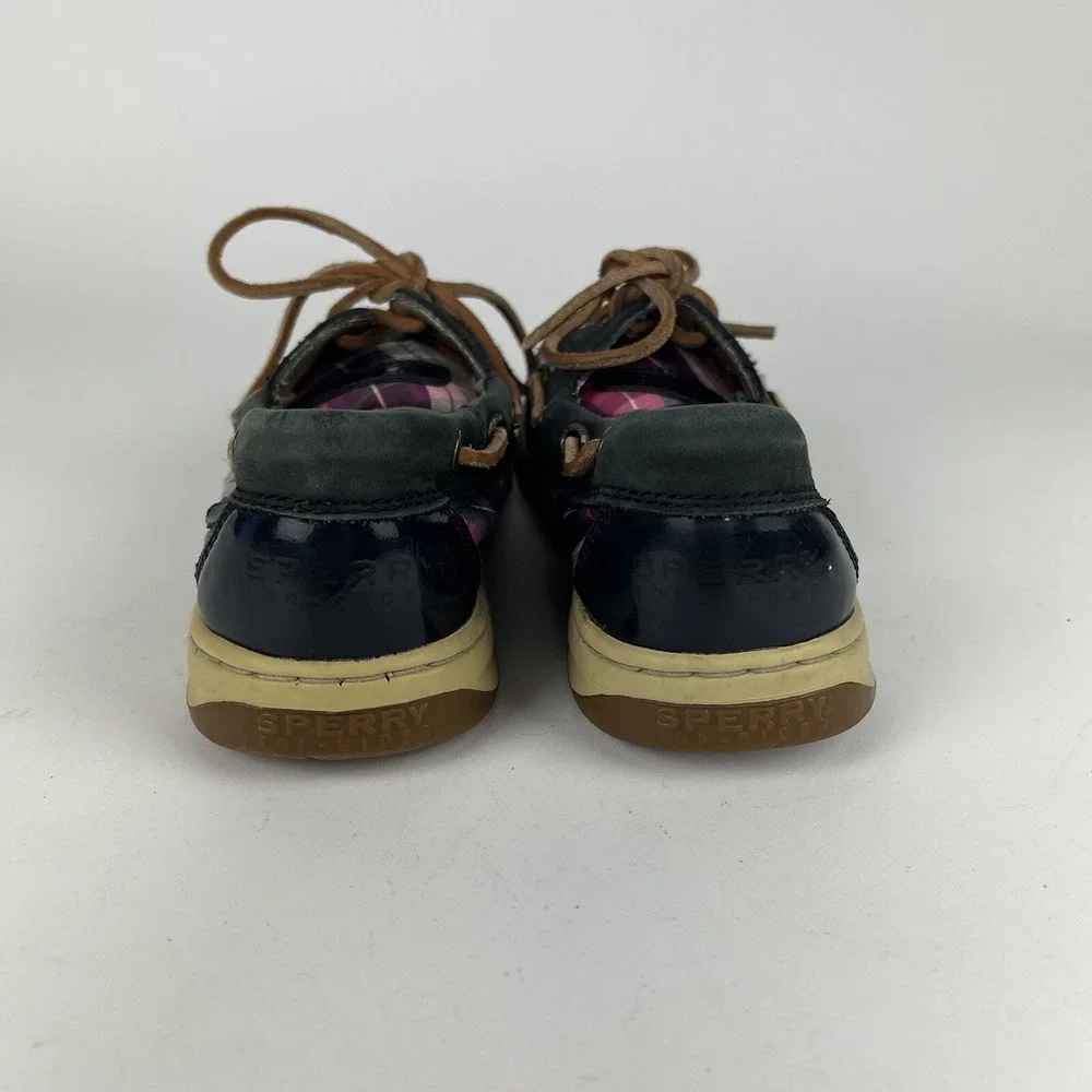 Sperry Top-Sider Koifish Womens‎ 7.5 Blue Plaid Boat Shoe Leather Preppy Deck